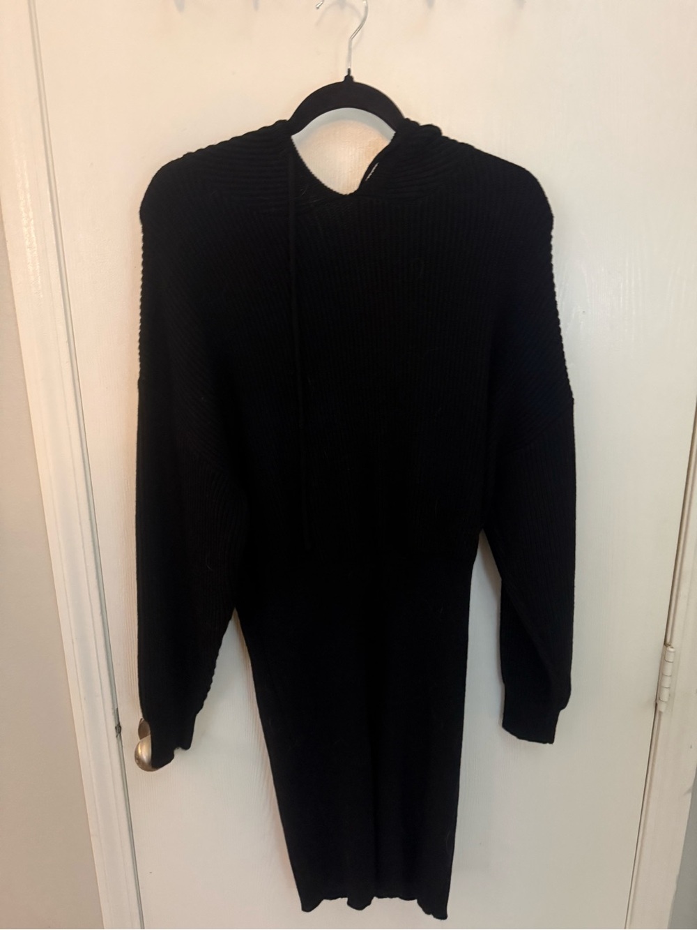 Women's Black Crewneck Hooded Knit Dress